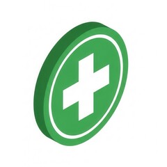 Obraz premium Isometric Green Cross Icon Depicting Health, Medicine, Assistance, and Healthcare Concepts