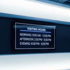 Illuminated Signage Displaying Visiting Hours In A Modern Institutional Setting