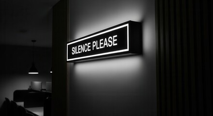 Illuminated Silence Sign In A Dark Room Suggesting Quiet, Minimalist Design Aesthetic