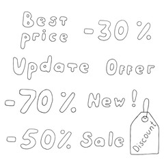 Hand Drawn Sale Discount Doodle Set with Percentage Offers