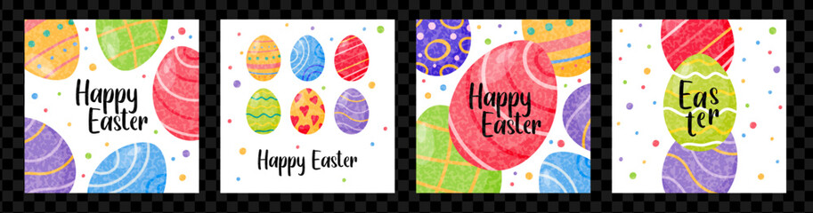 Happy Easter banner collection for social media or greeting card. Funny doodle patterned eggs composition. © Marina