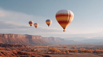 Fototapeta premium a group of hot air balloons flying over a canyon