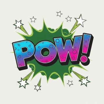 Vibrant comic book explosion with the word pow in bold stylized letters