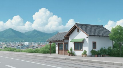 a beautiful Japanese village city town in the morning