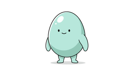 Fototapeta premium Cute cartoon character illustration of a cheerful, smiling light blue creature with an appealing egg shape, conveying happiness and friendly charm for various graphic designs