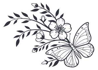 Contemporary botanical graphic illustration, dainty micro tattoo design, soft floral motifs, monochrome vector style