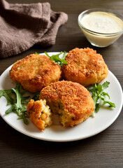 Deep fried fish cakes from mashed potato and minced fish