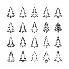 Obraz premium Set of Christmas Tree Icons, Outline Vector Illustrations, Minimalist Style