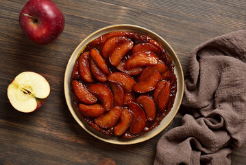 Delicious apple tarte Tatin with sweet caramelized red apples and sugar caramel