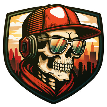 logo di un teschio con cappellino e occhiali da sole 06