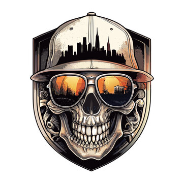 logo di un teschio con cappellino e occhiali da sole 02