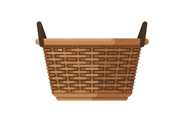 Obraz premium Brown wicker basket with wooden handles on white background