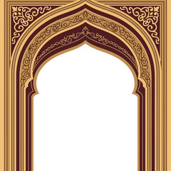 Ornate golden archway with intricate designs and patterns in a traditional setting