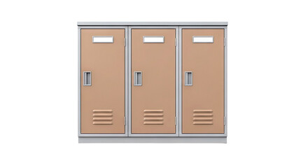 Three Tan Lockers with Silver Frames on White Background