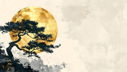 満月と松の構図