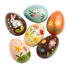 set of chocolate easter eggs ,isolated on transparent png