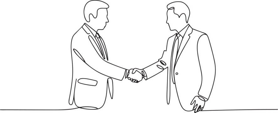 Single line drawing of businessmen handshaking his business partner. Great teamwork. Business deal concept. one line Icon drawing