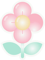 Pink Flower Illustration with Green Leaves