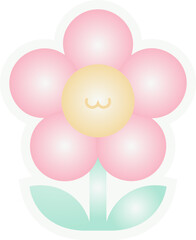 Pink Flower Illustration with Green Leaves