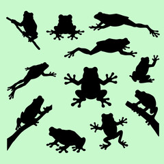 Pond Frog and Toad Silhouette Set Vector Illustration