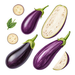 set of eggplant ,isolated on transparent png