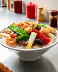 shrimps and vegetable stir fry, chukadon