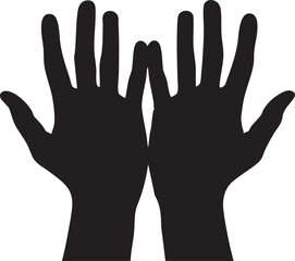Obraz premium Black silhouette of two hands with palms facing forward and fingers spread white background