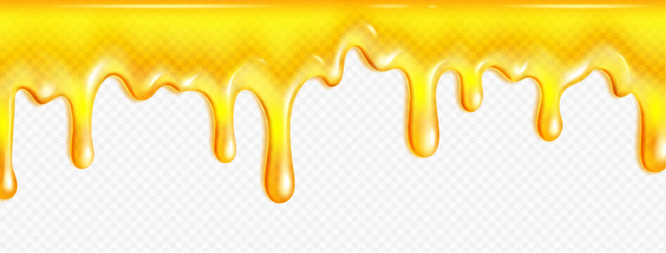 yellow liquid drips and honey splash in transparent background