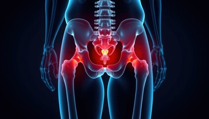 Human Pelvis and Spine Anatomy Overlay Highlighting Musculoskeletal Pain, Rehabilitation, Orthopedic Care and Healthcare