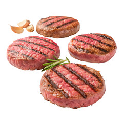 set of grilled hamburger meat ,isolated on transparent png