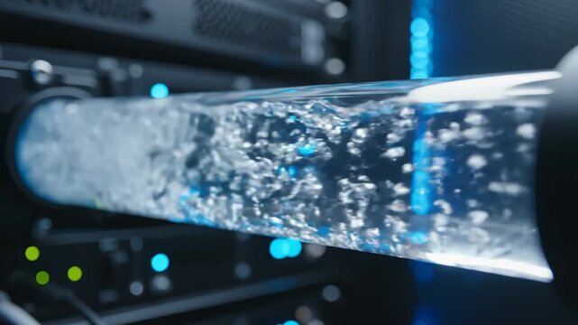 Water Cooling System Inside Server Rack, Close Up