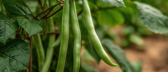 The Green Beans Hanging on a Healthy Garden Vine Ready for Fresh Harvest