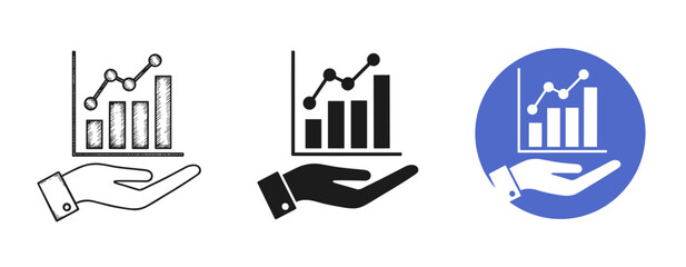 Fototapeta premium Business growth icon set with graph and hand illustrations