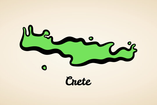 Green simplified map of Crete with black outline.