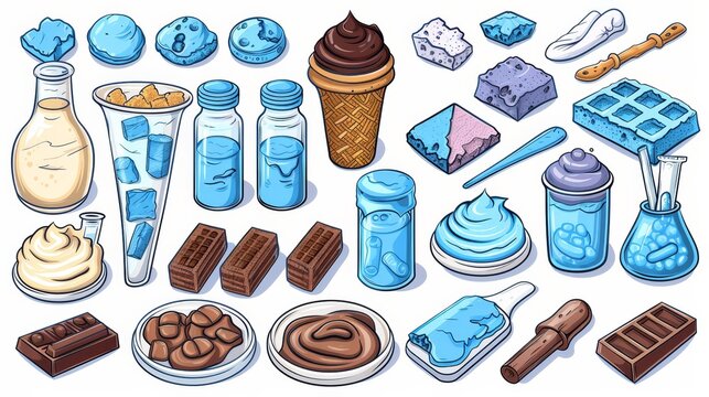 Hand drawn elements of molecular gastronomy  tools and dishes for innovative kitchen experiments
