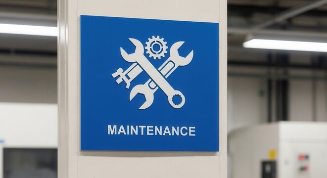 Maintenance Signage Depicting Symbolic Tools for Mechanical Equipment Repair and Service