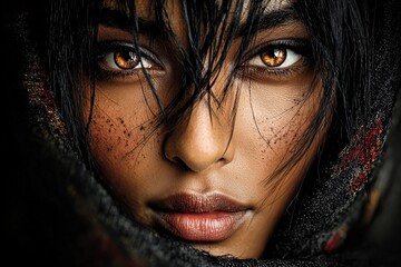 Captivating Gaze From a Young Woman With Striking Golden Eyes Generative AI