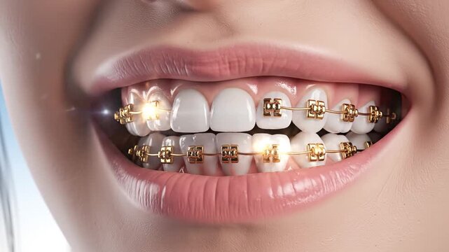 gold braces, perfect smile, dental care, orthodontics, teeth alignment