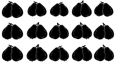 Black pears arranged in rows on white background fruit illustration