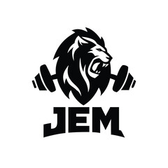 Aggressive Lion Head with Barbell Fangs Strong Fitness Icon