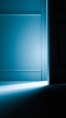 Light Shines Through Slightly Open Door in Dark Room, Concept Background