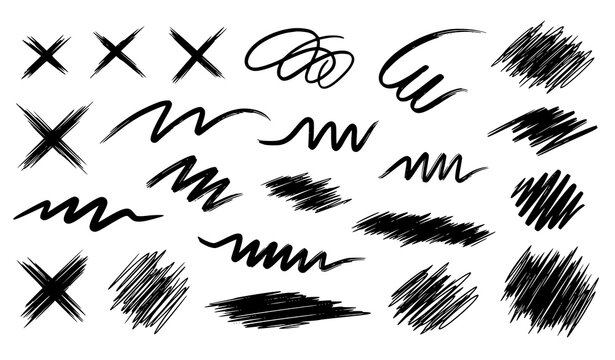 Hand drawn strikethrough and squiggle line vector set