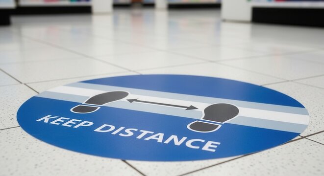 Maintaining Physical Separation: Circular Sign Demonstrating Social Distance at Retail Space