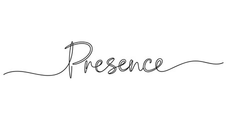 Elegant calligraphic script 'presence' on white background. No editable strokes