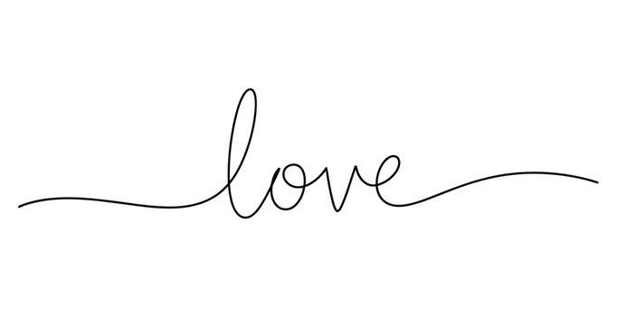Minimalist love typography design with elegant script on white background. No editable strokes