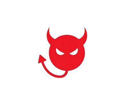 Graphic of a devil's face, red with curved horns and tail