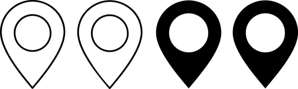 Map Location Pin Icons Outline and Solid Set Isolated