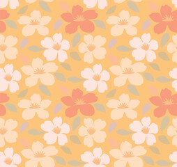 Japanese Pastel Tropical Flower Vector Seamless Pattern