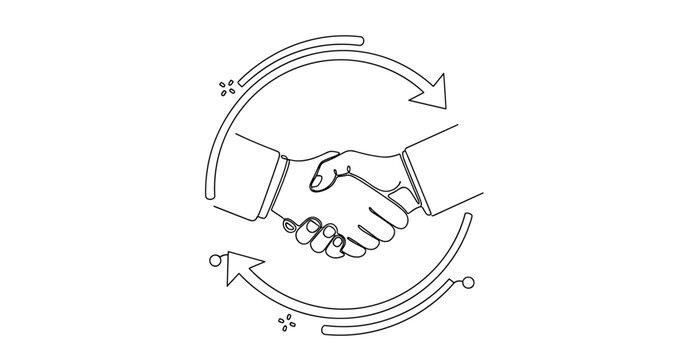 Handshake with arrows symbolizing partnership and exchange. None editable stroke