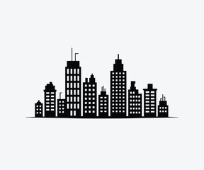 Fototapeta premium Black city skyline with various buildings and skyscrapers silhouette